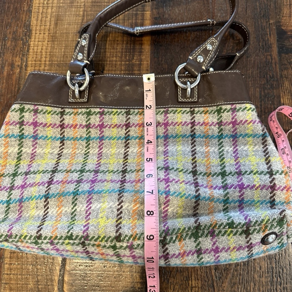 COACH Penelope Tattersall Plaid Wool Tweed Patent Leather Tote Bag F15456 - Picture 6 of 7